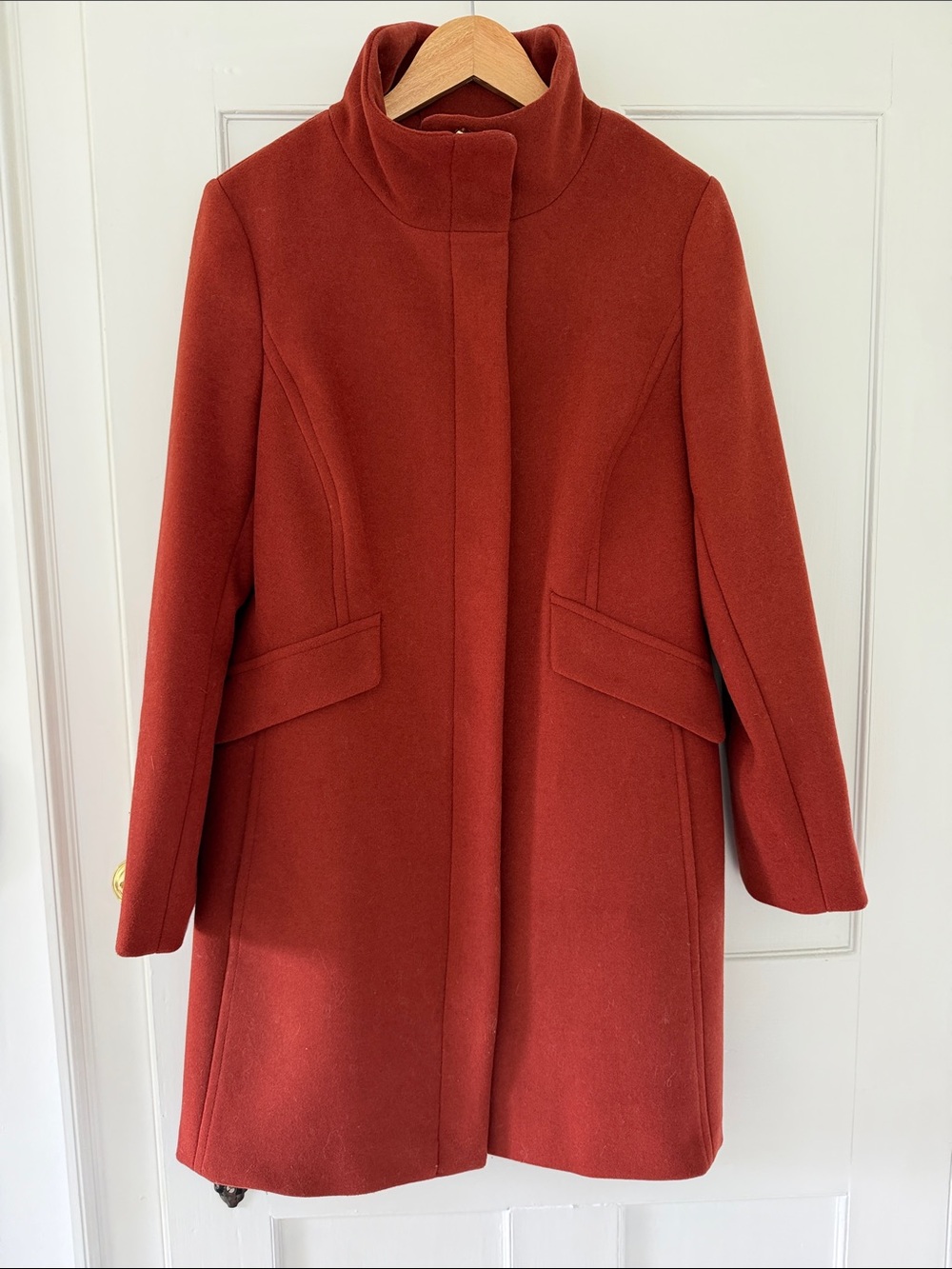 Cole Haan Rust Red Stand Collar Wool-Blend zip Coat